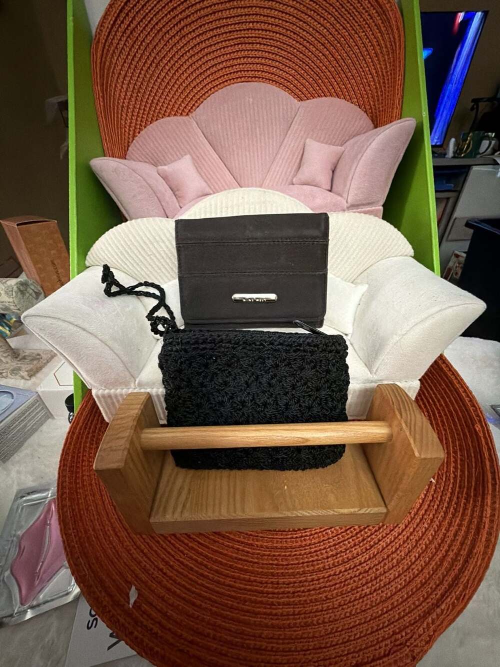 Nine West Black Tri-Fold Wallet Silver Logo and a mesh zip up change purse/ wall